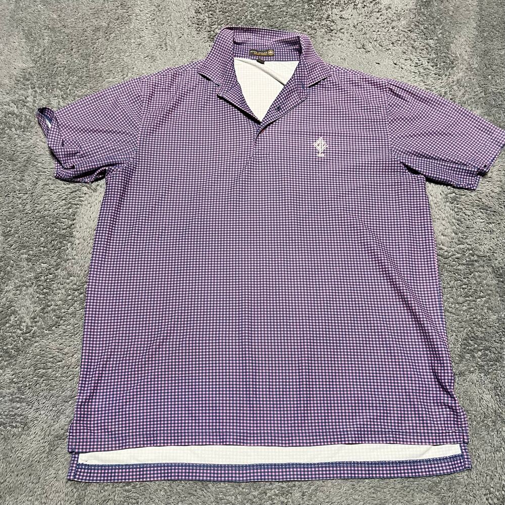 Peter Millar Summer Comfort Polo Shirt Mens Medium Plaid Performance Pink *flaw